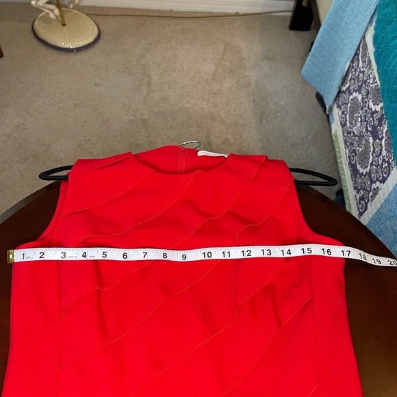 CALVIN KLEIN Red Asymmetric Ruffle Sleeveless Sheath Dress - Picture 16 of 16